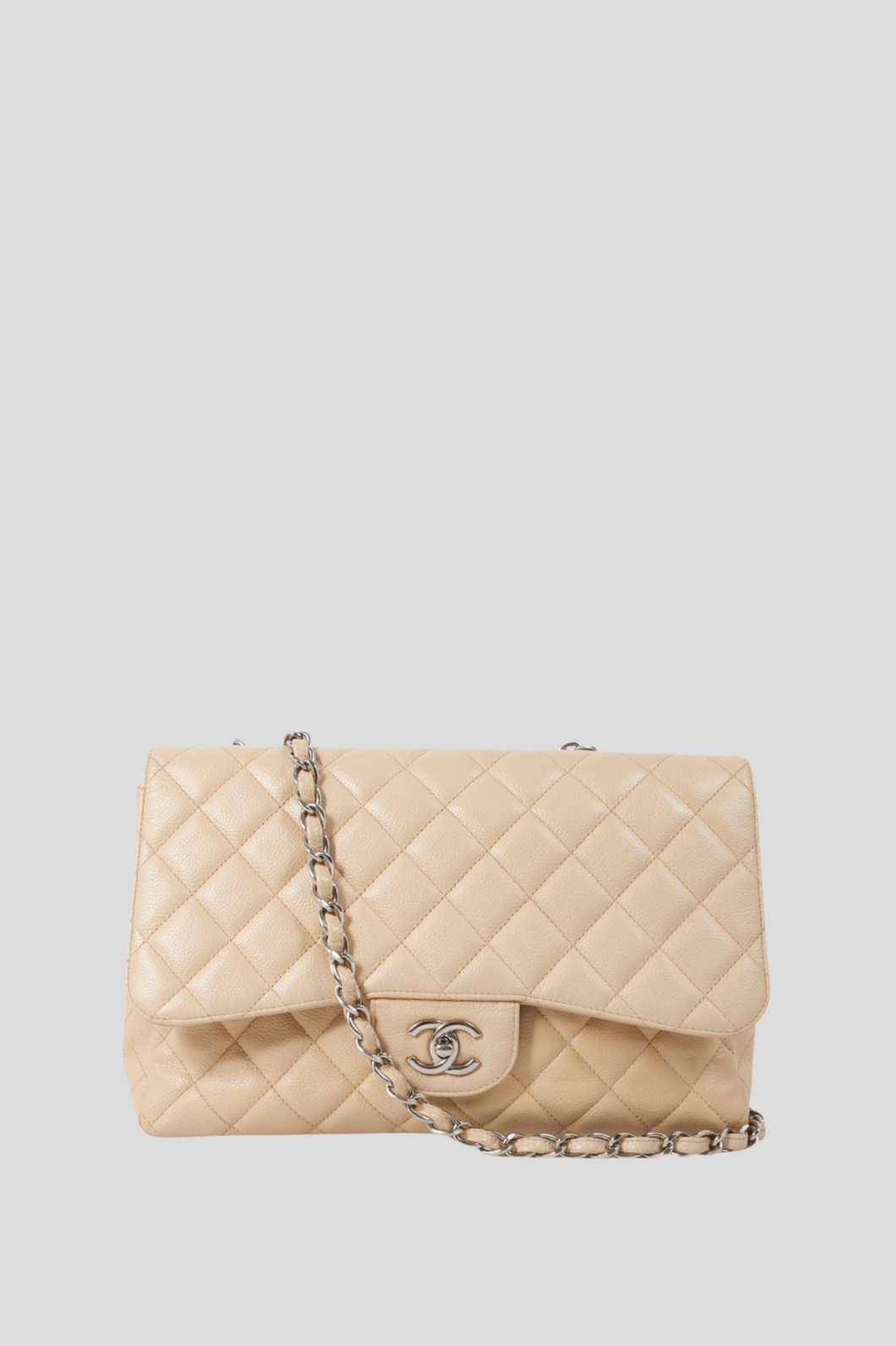 Beige SHW Caviar Jumbo Single Flap Bag by Chanel