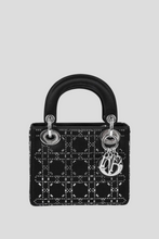 Load image into Gallery viewer, Black Embellished Satin Lady Dior Mini Bag by Dior
