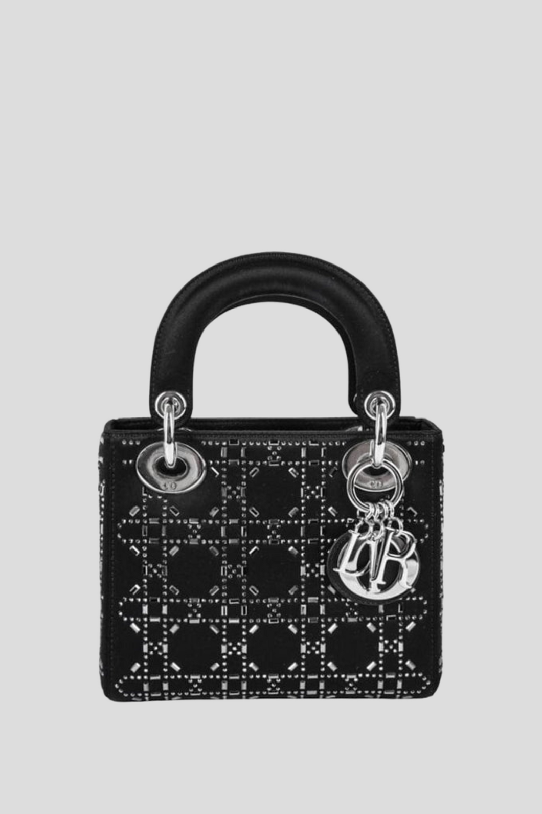 Black Embellished Satin Lady Dior Mini Bag by Dior