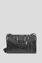 Load image into Gallery viewer, Black GHW Vertical Lambskin Messenger Flap Shoulder Bag by Chanel
