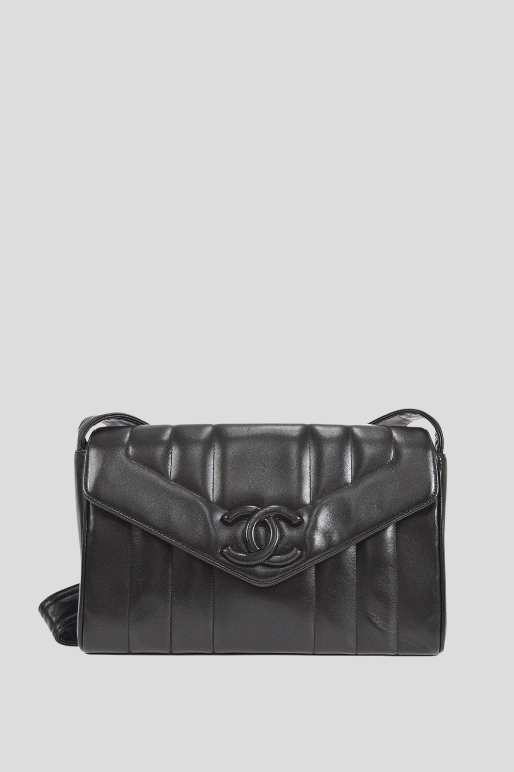 Black GHW Vertical Lambskin Messenger Flap Shoulder Bag by Chanel