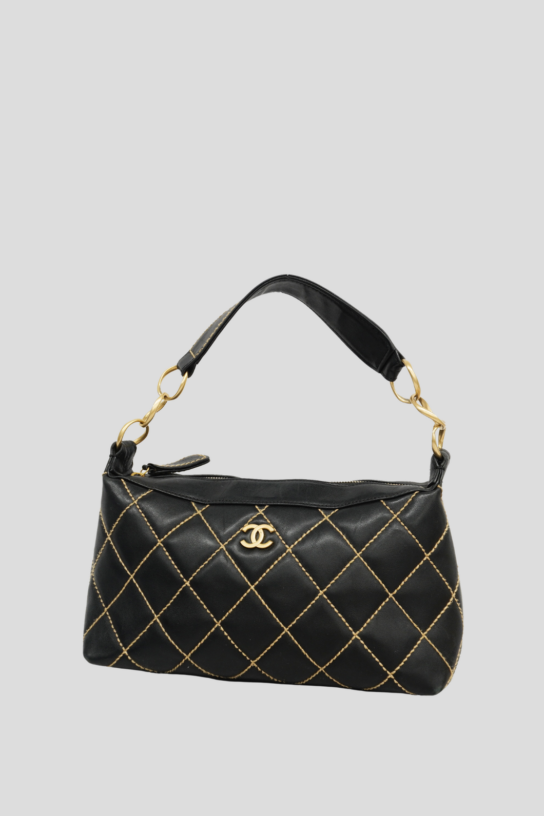 Black GHW Lambskin Diamond Stitch Shoulder Bag by Chanel