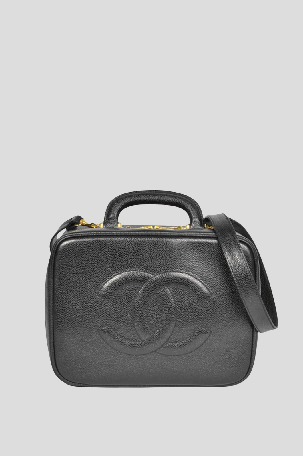 Black GHW Caviar CC Top Handle Vanity Case by Chanel