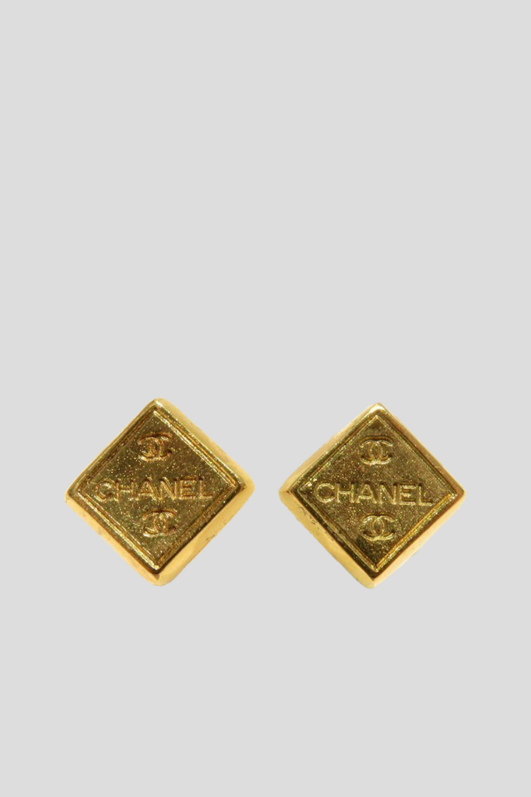 Gold Chanel Coco Square Statement Earrings by Chanel