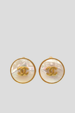 Load image into Gallery viewer, Gold Mother of Pearl Coco Statement Clip On Earrings by Chanel
