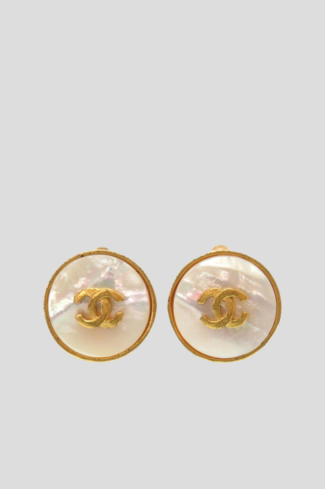 Gold Mother of Pearl Coco Statement Clip On Earrings by Chanel