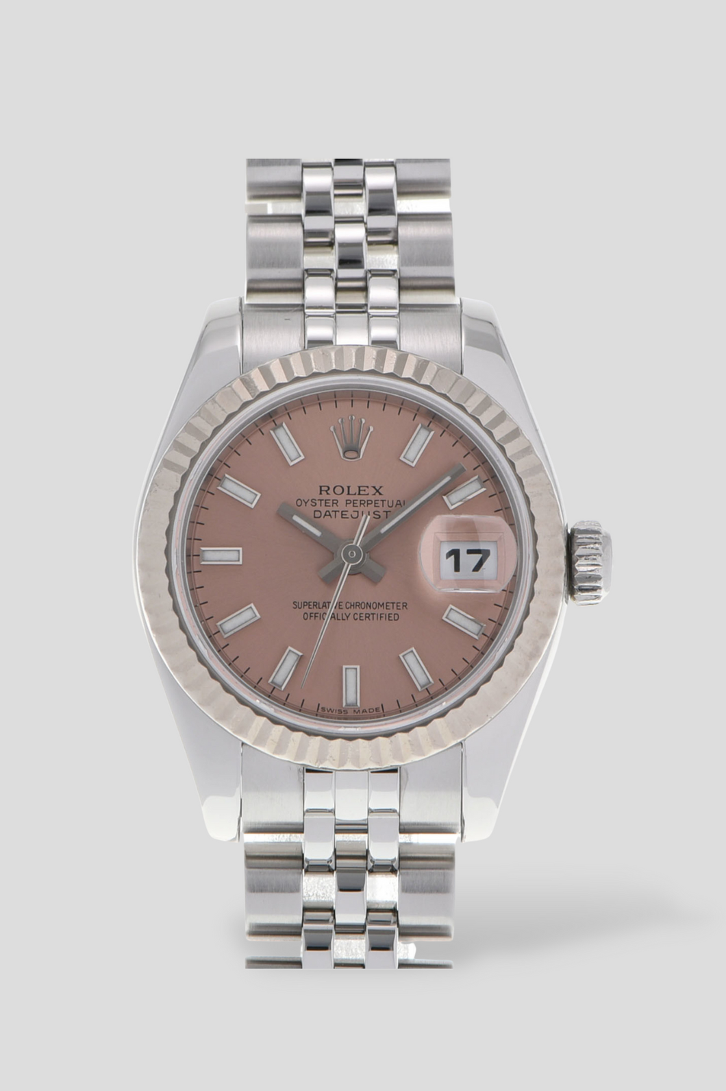 Datejust Pink Dial 18K White Gold and Stainless Steel Watch by Rolex