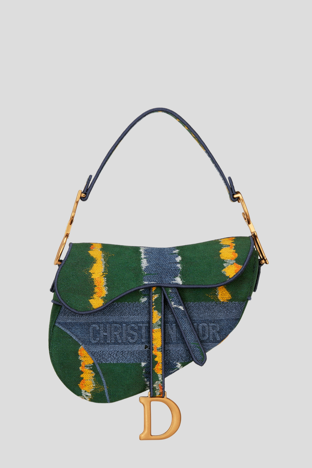 Green Multicolor D-Stripes Embroidery Saddle Bag by Dior