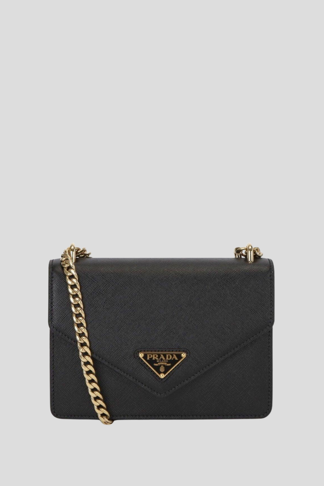 Black Saffiano Pattina Envelope Crossbody Bag by Prada