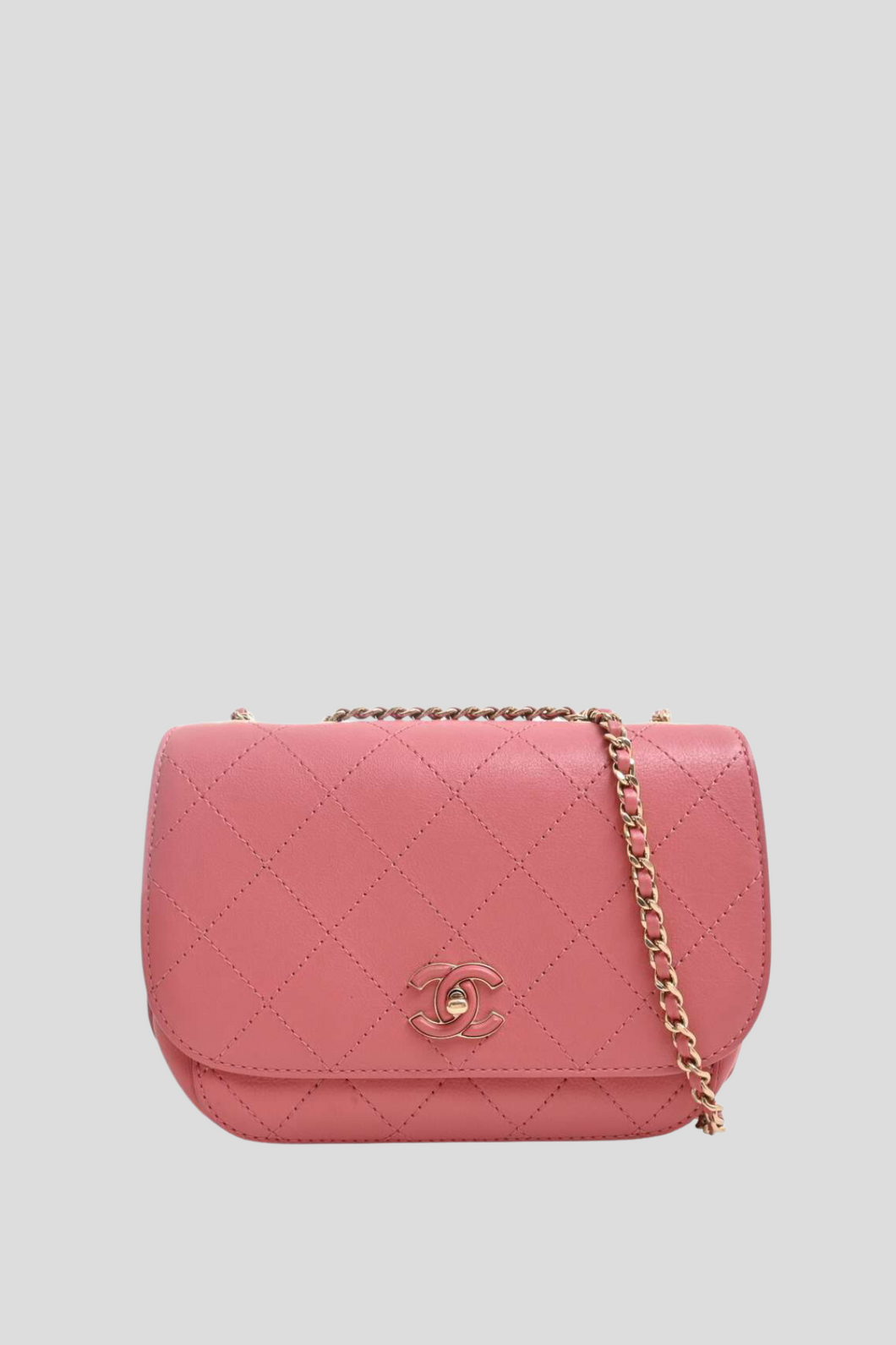 Dusty Pink GHW Lambskin Mini Crossbody Bag by Chanel