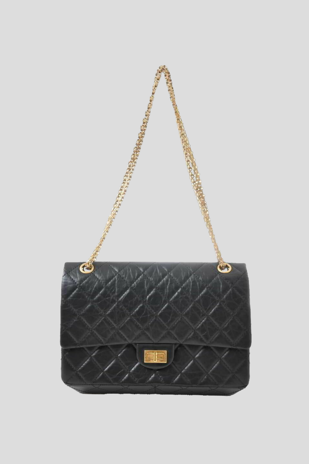 Black GHW Aged Calfskin Large 2.55 Bag by Chanel