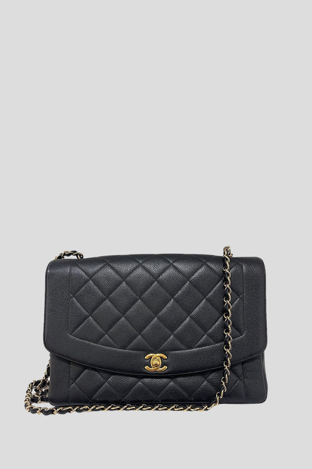 Black GHW Caviar Medium Diana Bag by Chanel