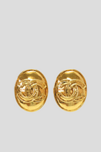 Load image into Gallery viewer, Gold Coco Oval Statement Clip On Earrings by Chanel
