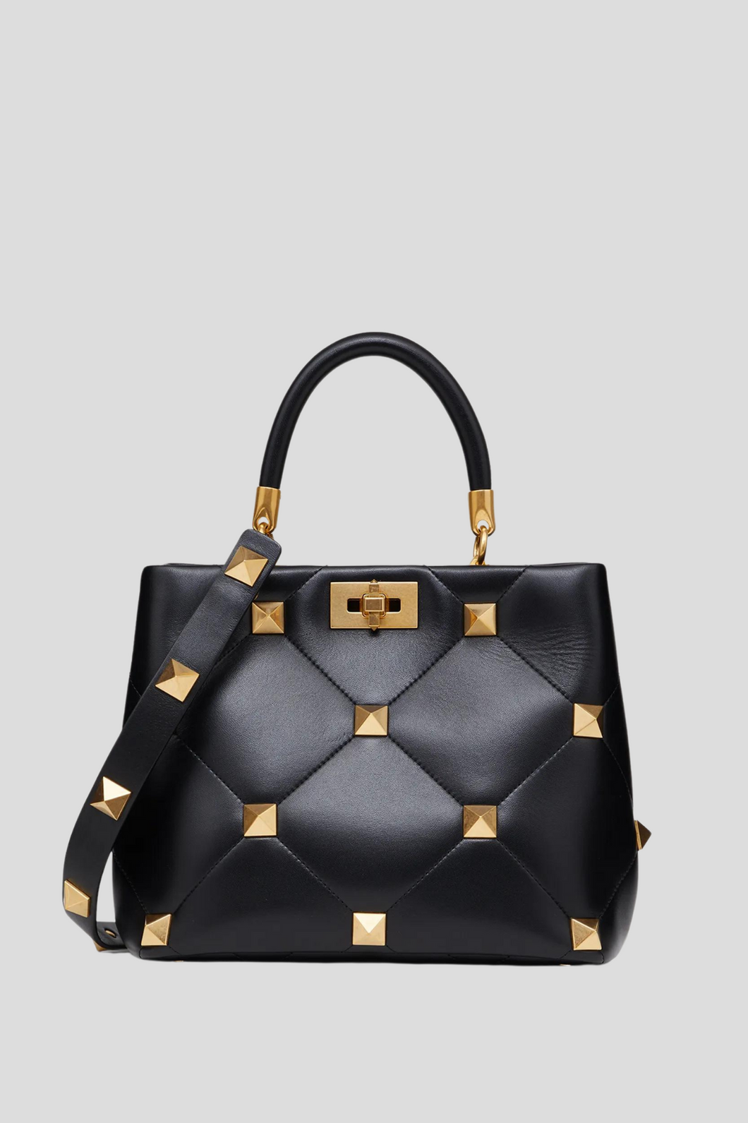 Black Nappa Roman Stud The Handle Bag by Valentino