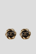 Load image into Gallery viewer, Gold CC Flower Stud Earrings by Chanel
