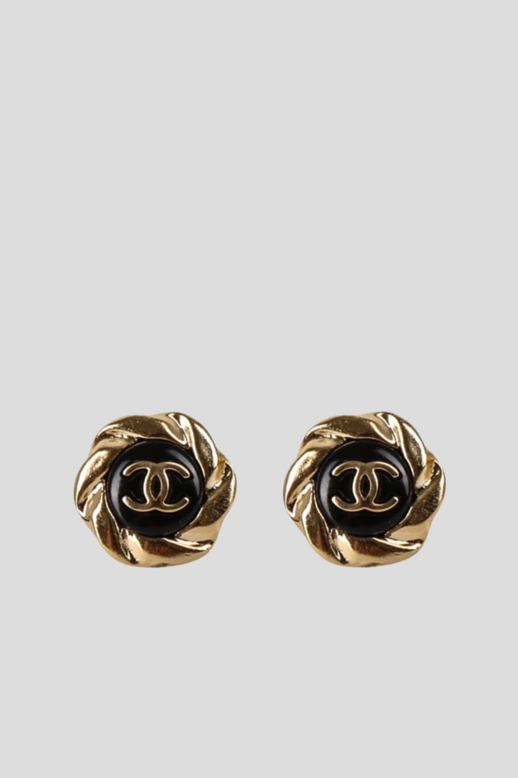 Gold CC Flower Stud Earrings by Chanel