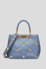 Load image into Gallery viewer, Blue Niagara Nappa Roman Stud The Handle Bag by Valentino
