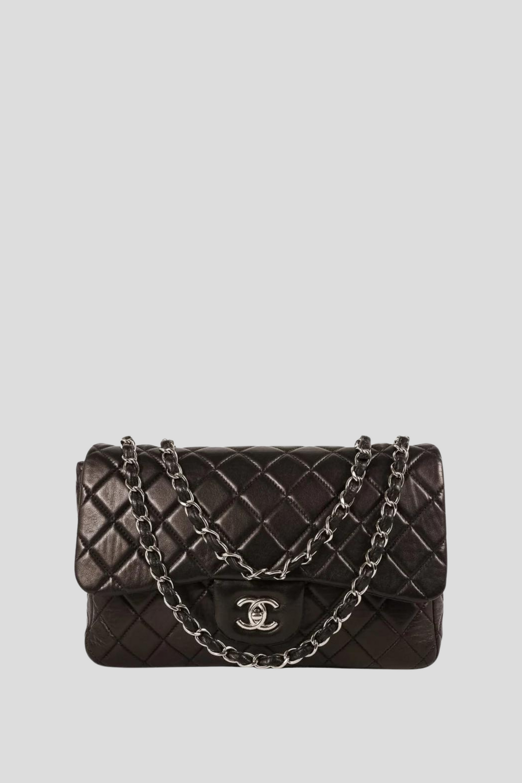 Black SHW Lambskin Jumbo Soft Single Flap Bag by Chanel