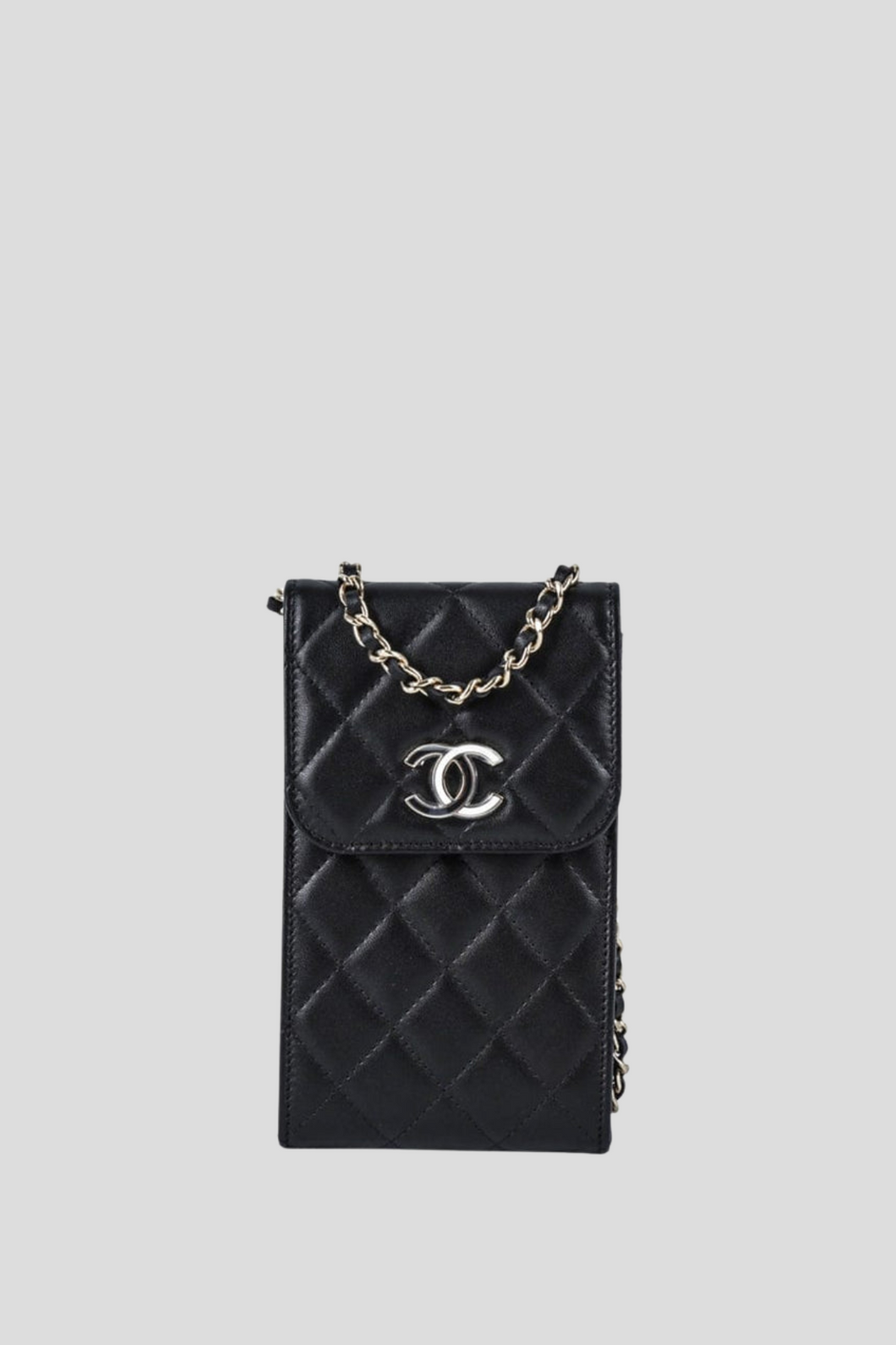 Black GHW Lambskin Phone Holder Crossbody Bag by Chanel