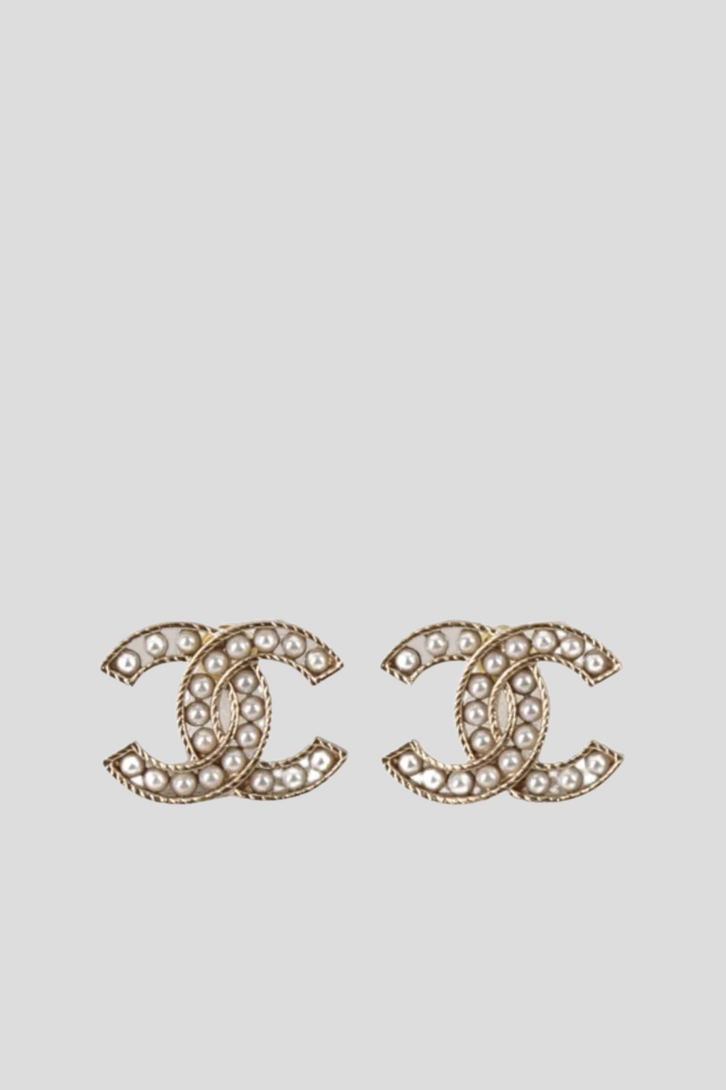 Gold CC Pearl Stud Earrings by Chanel