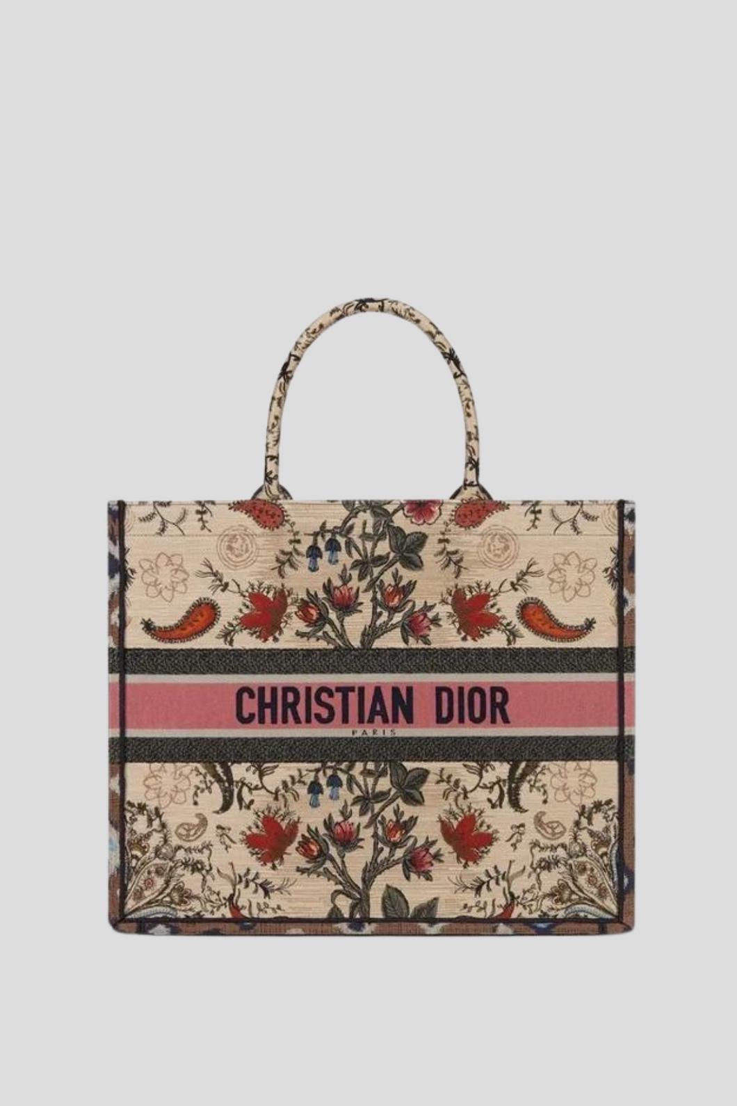 Beige Floral Embroidery Large Dior Book Tote by Dior