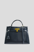 Load image into Gallery viewer, Blue Indigo GHW Kelly Sellier 32 Box Calf Leather Bag by Hermès
