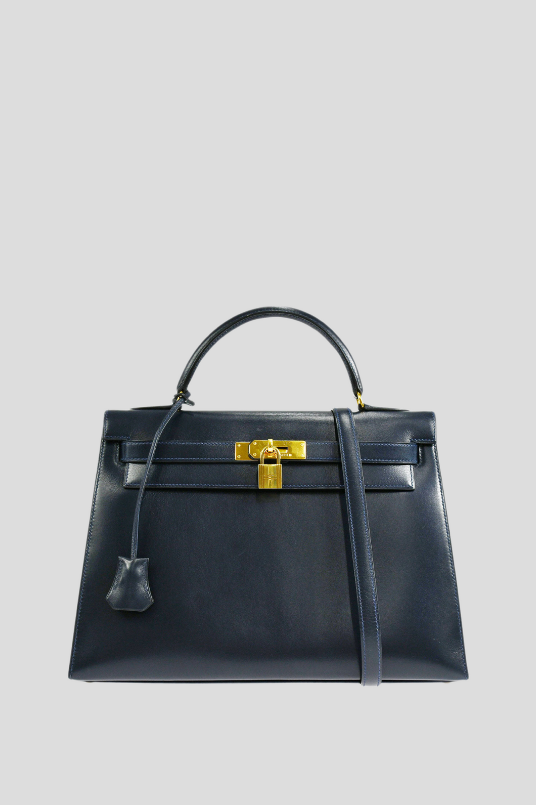 Blue Indigo GHW Kelly Sellier 32 Box Calf Leather Bag by Hermès