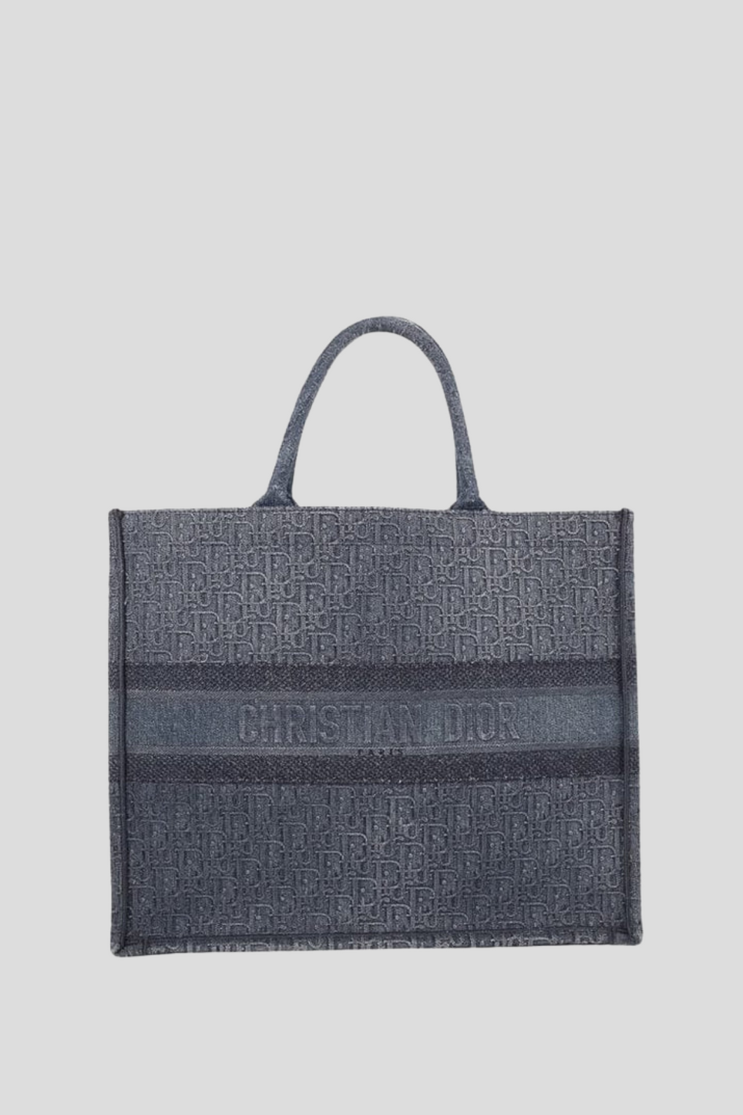 Denim Blue Oblique Embroidered Large Dior Book Tote by Dior