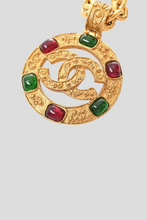 Load image into Gallery viewer, Gold Multicolor Gemstone Coco Medallion Pendant Statement Necklace by Chanel
