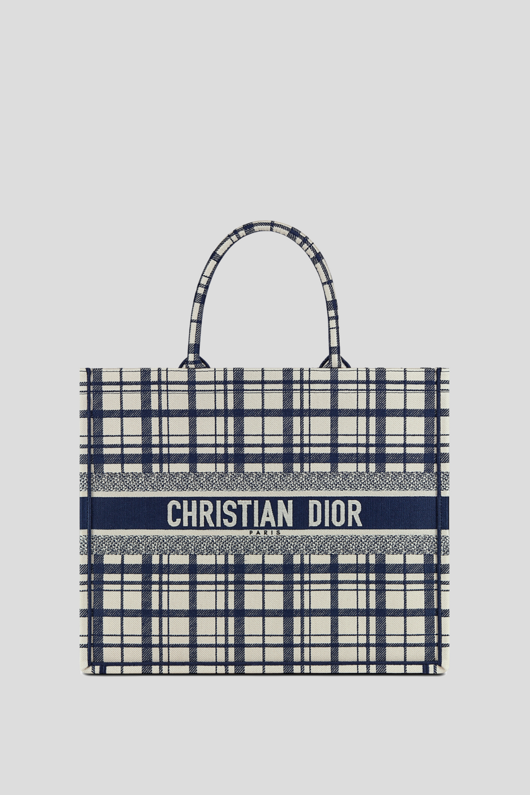 Blue Check'n'Dior Embroidery Large Dior Book Tote by Dior