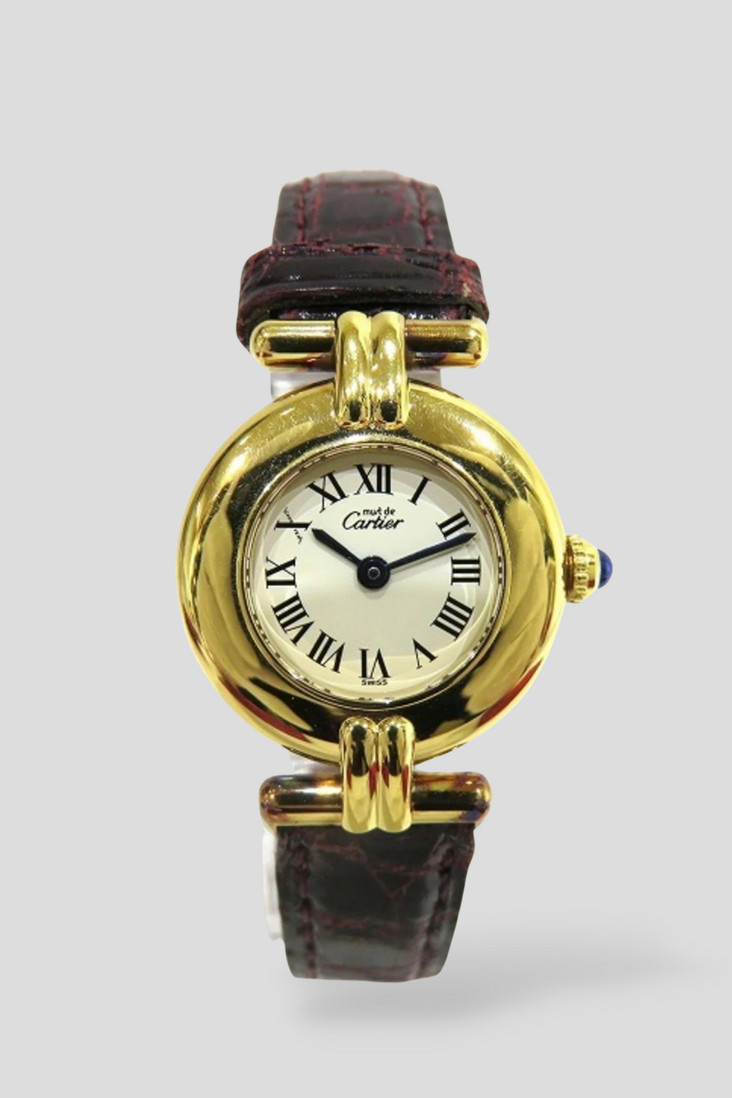 Burgundy Tank Must Colisée Yellow Gold Plated Watch by Cartier