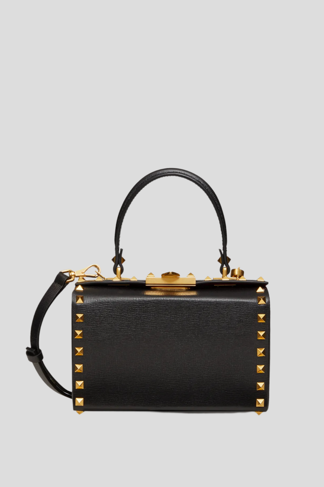 Black Grainy Calfskin Rockstud Box Bag by Valentino