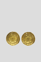 Load image into Gallery viewer, Gold Coco Medallion Statement Clip On Earrings by Chanel
