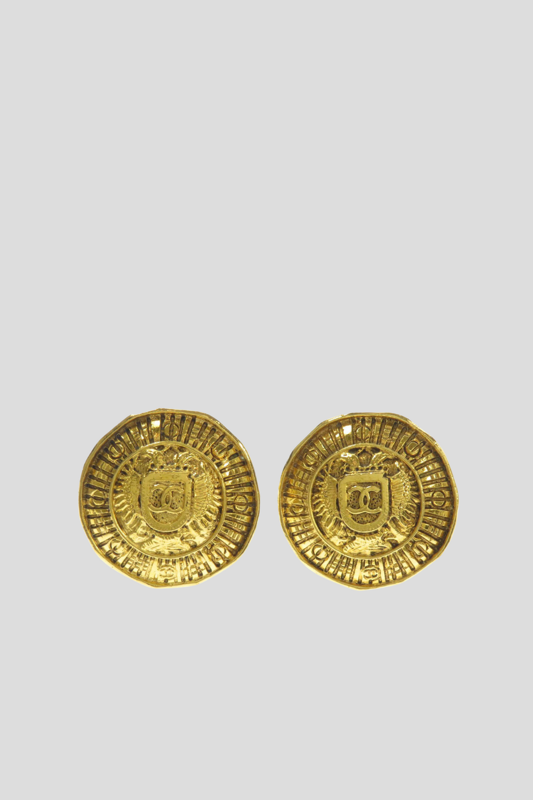 Gold Coco Medallion Statement Clip On Earrings by Chanel