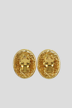 Load image into Gallery viewer, Gold Coco Oval Statement Clip On Earrings by Chanel
