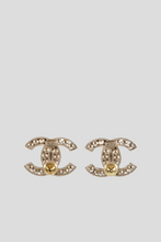 Load image into Gallery viewer, Gold CC Pearl Stud Earrings by Chanel
