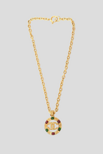 Load image into Gallery viewer, Gold Multicolor Gemstone Coco Medallion Pendant Statement Necklace by Chanel
