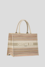 Load image into Gallery viewer, Beige Multicolor Stripes Embroidery Medium Dior Book Tote by Dior
