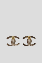 Load image into Gallery viewer, Gold CC Coco Crystal Stud Earrings by Chanel
