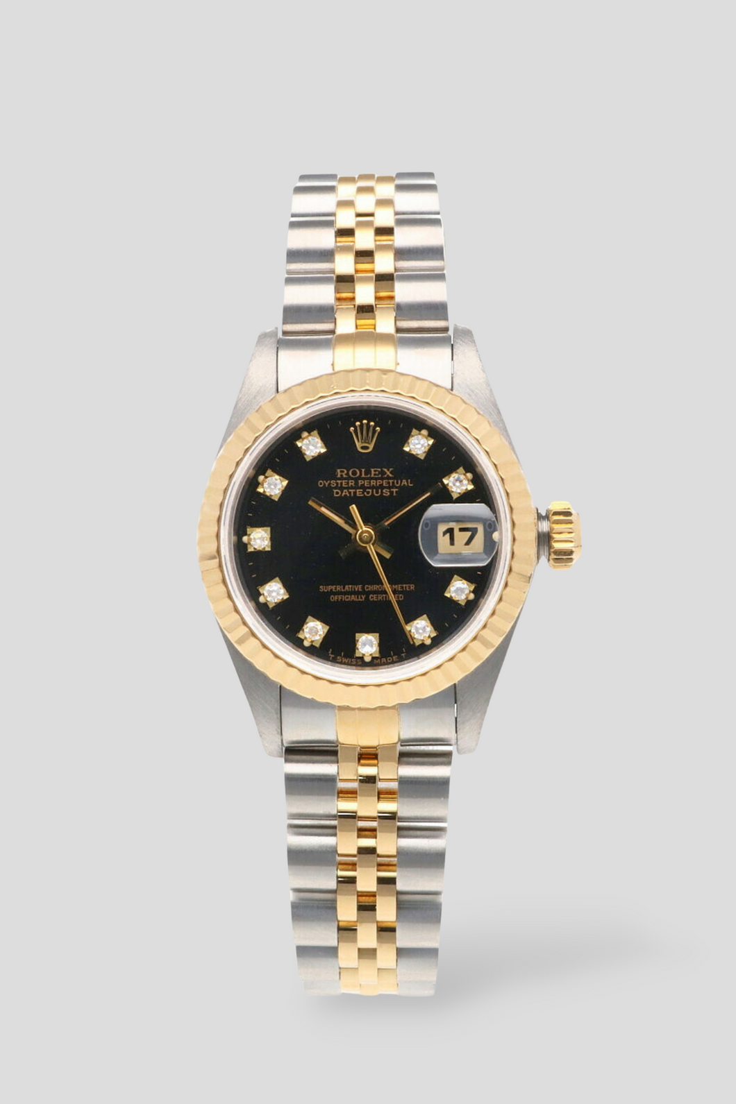 Datejust Black Diamond Dial 18K Yellow Gold and Stainless Steel Watch by Rolex