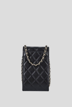 Load image into Gallery viewer, Black GHW Lambskin Phone Holder Crossbody Bag by Chanel
