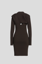 Load image into Gallery viewer, Dark Brown Cut Out Front Ribbed Knit Midi Dress Size L / UK 12 by Bottega Veneta
