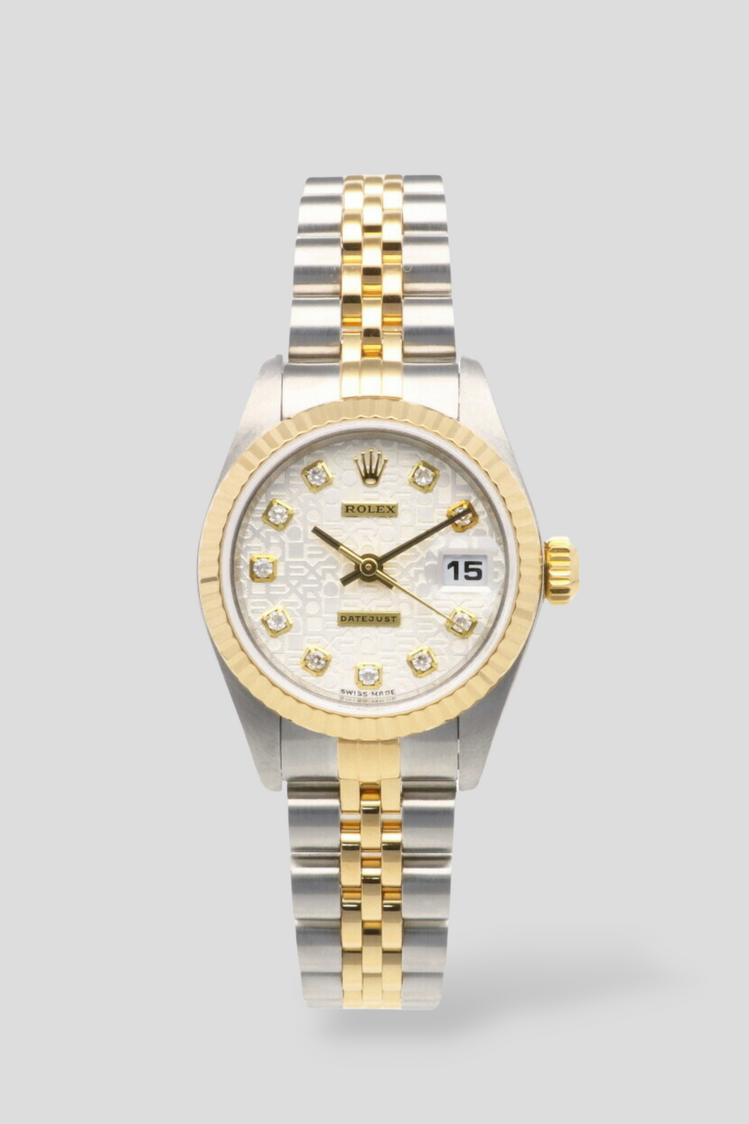 Datejust White Jubilee Diamond Dial 18K Yellow Gold and Stainless Steel Watch by Rolex