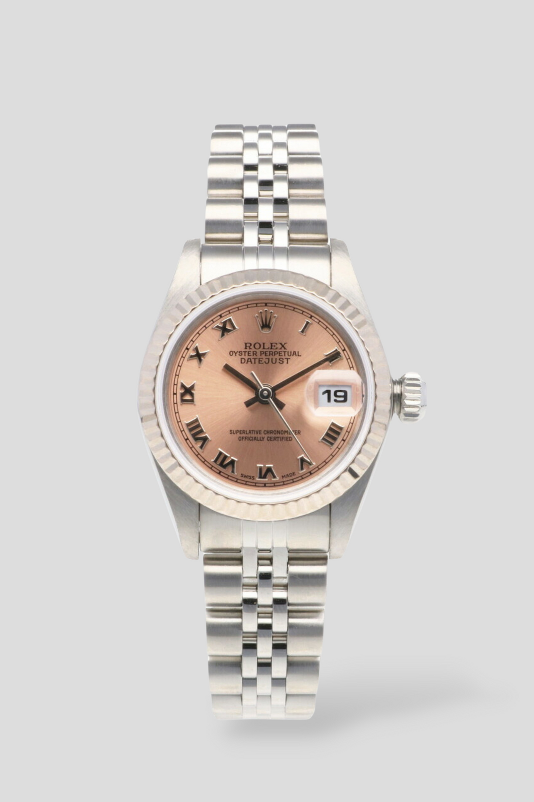 Datejust Pink Dial 18K White Gold and Stainless Steel Watch by Rolex