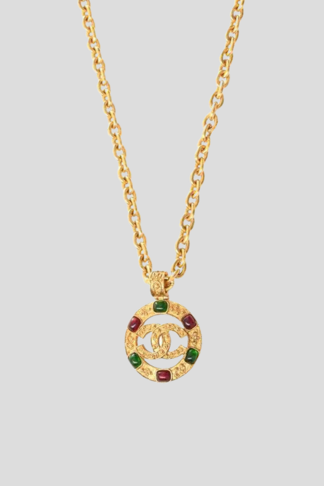 Gold Multicolor Gemstone Coco Medallion Pendant Statement Necklace by Chanel