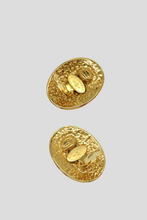 Load image into Gallery viewer, Gold Coco Oval Statement Clip On Earrings by Chanel
