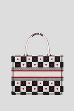 Load image into Gallery viewer, Black White and Red D-Chess Heart Embroidery Medium Dioramour Dior Book Tote by Dior
