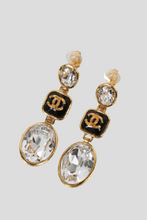 Load image into Gallery viewer, Black Gold Crystal CC Drop Earrings by Chanel
