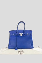 Load image into Gallery viewer, Bleu Electrique PHW Birkin 35 Clemence Leather Bag by Hermès
