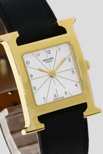 Load image into Gallery viewer, Black Yellow Gold Plated Steel Heure H Medium Watch by Hermès
